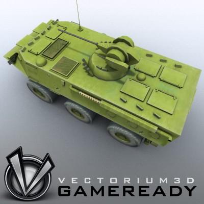3D Model of Game-ready model of Chinese ZSL92 Wheeled Armoured Vehicle with 2 color schemes. Each scheme include: 3 RGB textures (hull,turret,wheels) and 1 RGBA texture (windows) - 3D Render 2